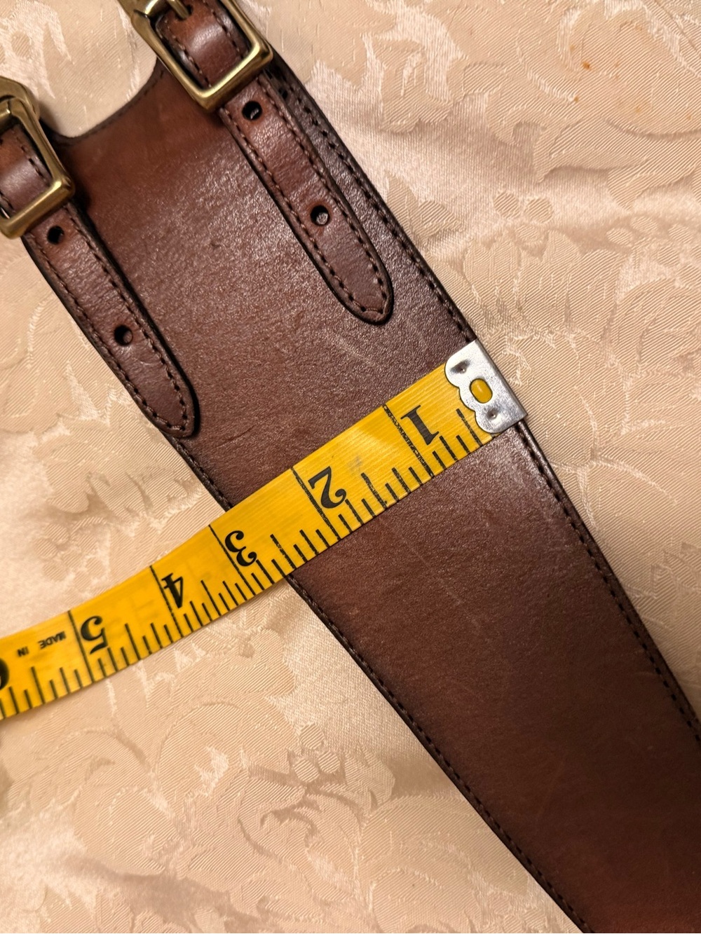 Lauren Ralph Lauren Brown Leather Belt with Brass Link Detail - Picture 2 of 5